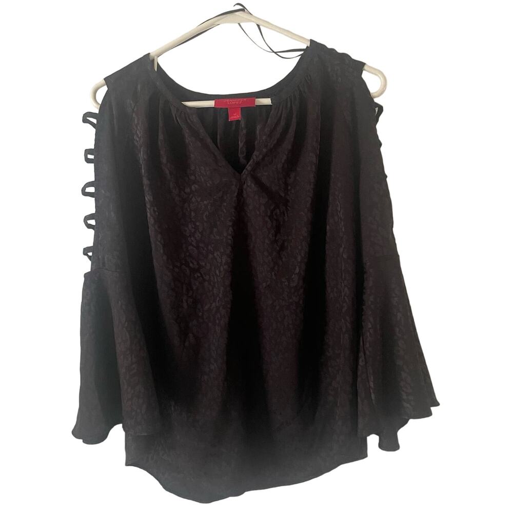 Jennifer Lopez Black Shimmery PeekABoo L/Sleeve top, Size M, $24, B53